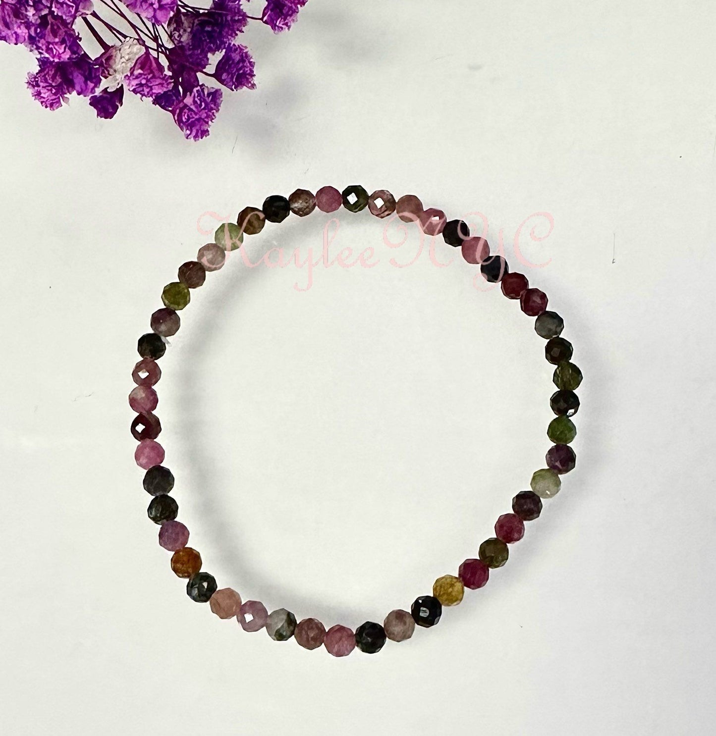 Wholesale Lot 6 Pcs Natural Watermelon Tourmaline 4mm Faceted 7.5” Crystal Healing Stretch Bracelet