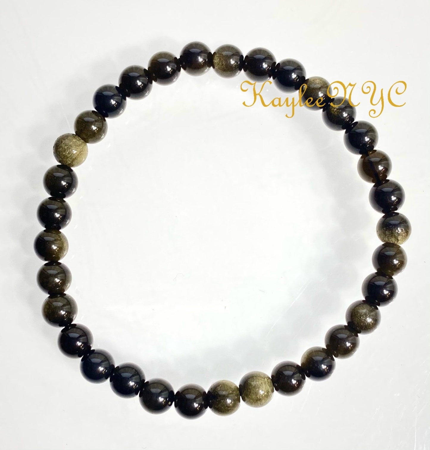 Wholesale Lot 6 Pcs Gold Sheen Black obsidian 6mm 7.5” Crystal Healing Stretch Bracelet