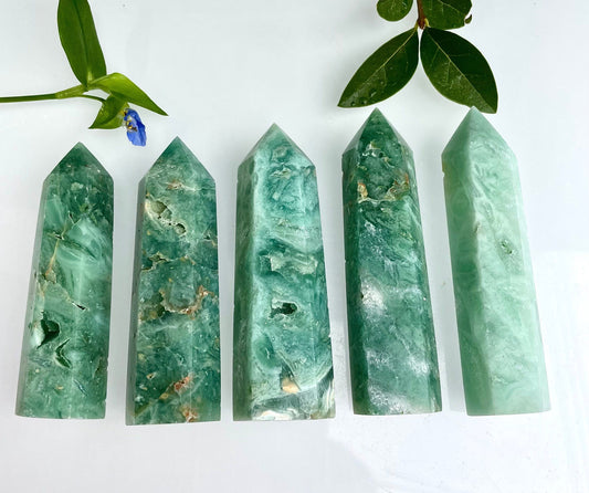 Wholesale Lot 1 lb Natural Green Opalized Fluorite Tower Obelisk Point Wand Crystal Energy Healing