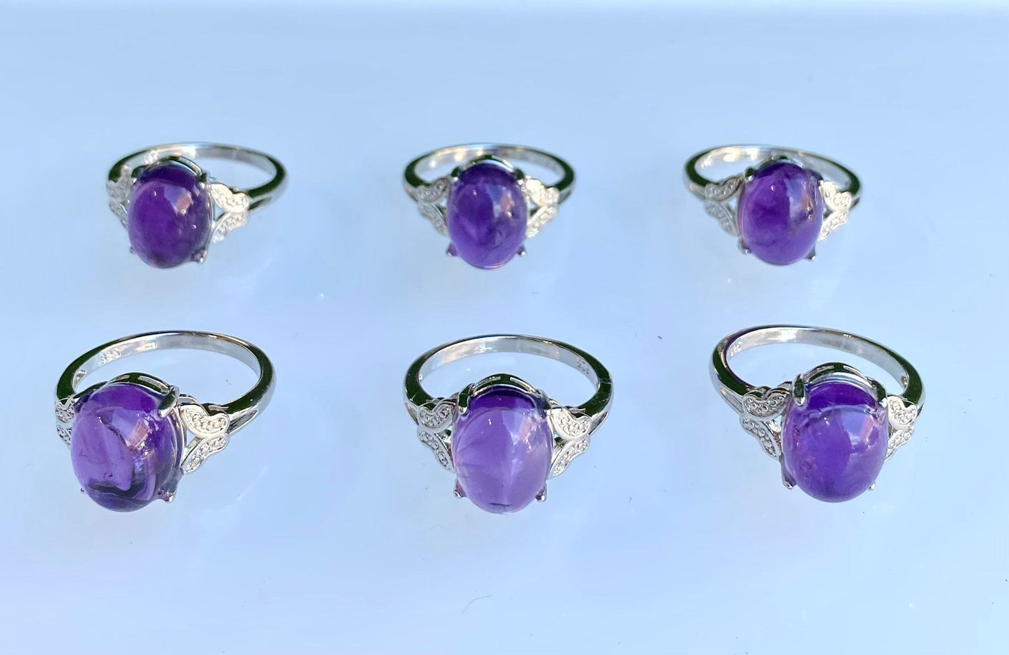 Wholesale Lot 6 Pcs Natural Amethyst White Bronze rings