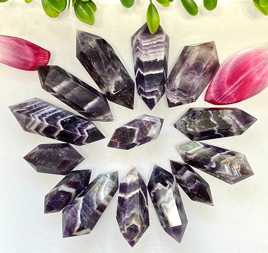 Wholesale Lot 1 lb Natural Chevron Amethyst Double Terminated Wand Crystal Healing Energy