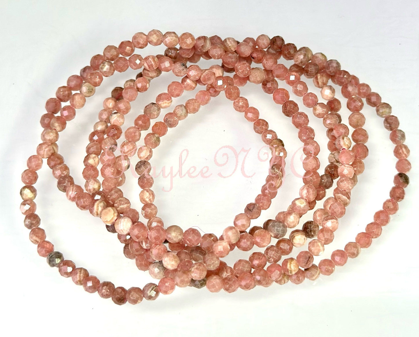 Wholesale Lot 6 Pcs  Natural Rhodochrosite 4mm Faceted 7.5” Crystal Healing Stretch Bracelet