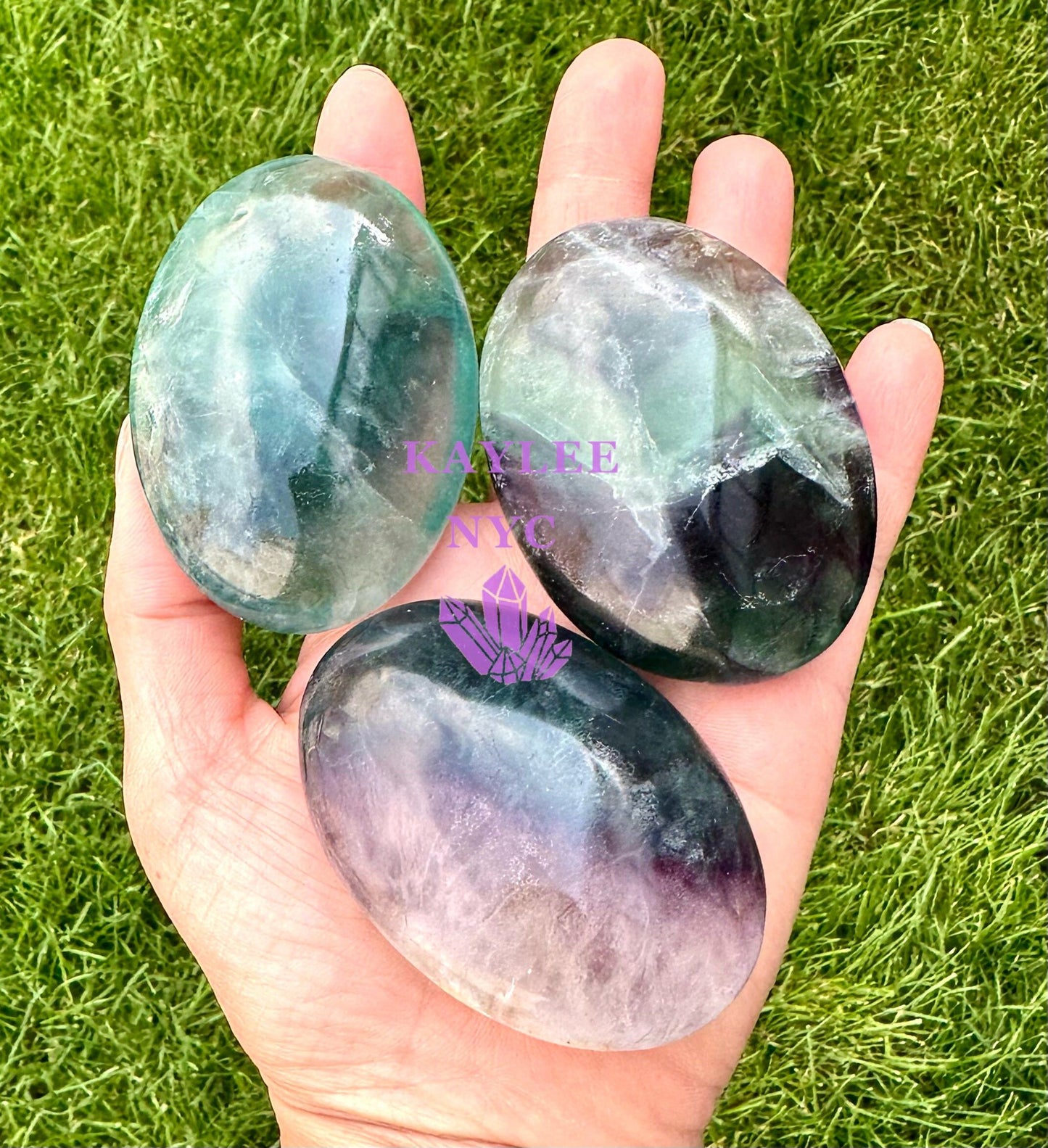 Wholesale Lot 8 pcs Natural Rainbow Fluorite Palm Stones Crystal Natural Energy 2.2-2.5lbs