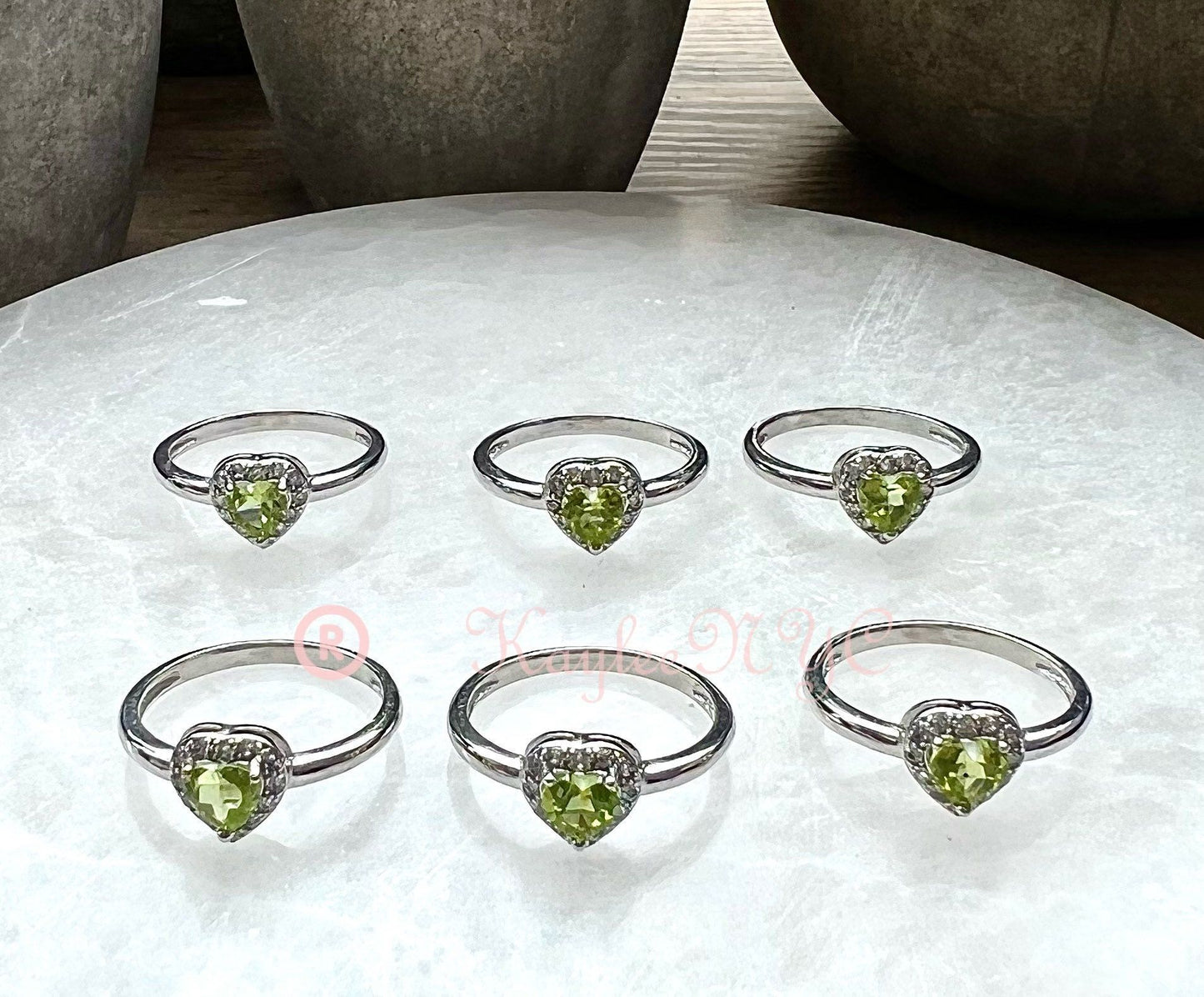 Wholesale Lot 6 pcs Natural Peridot Heart Ring White Bronze