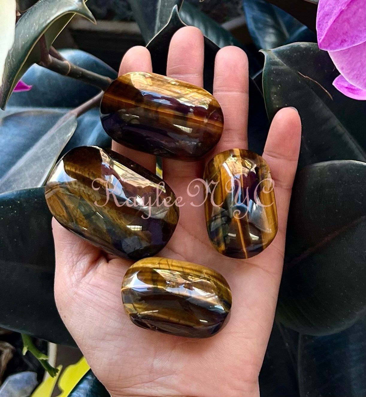 Wholesale Lot 2 Lbs Natural Tiger Eye Palm Stone Crystal Nice Quality