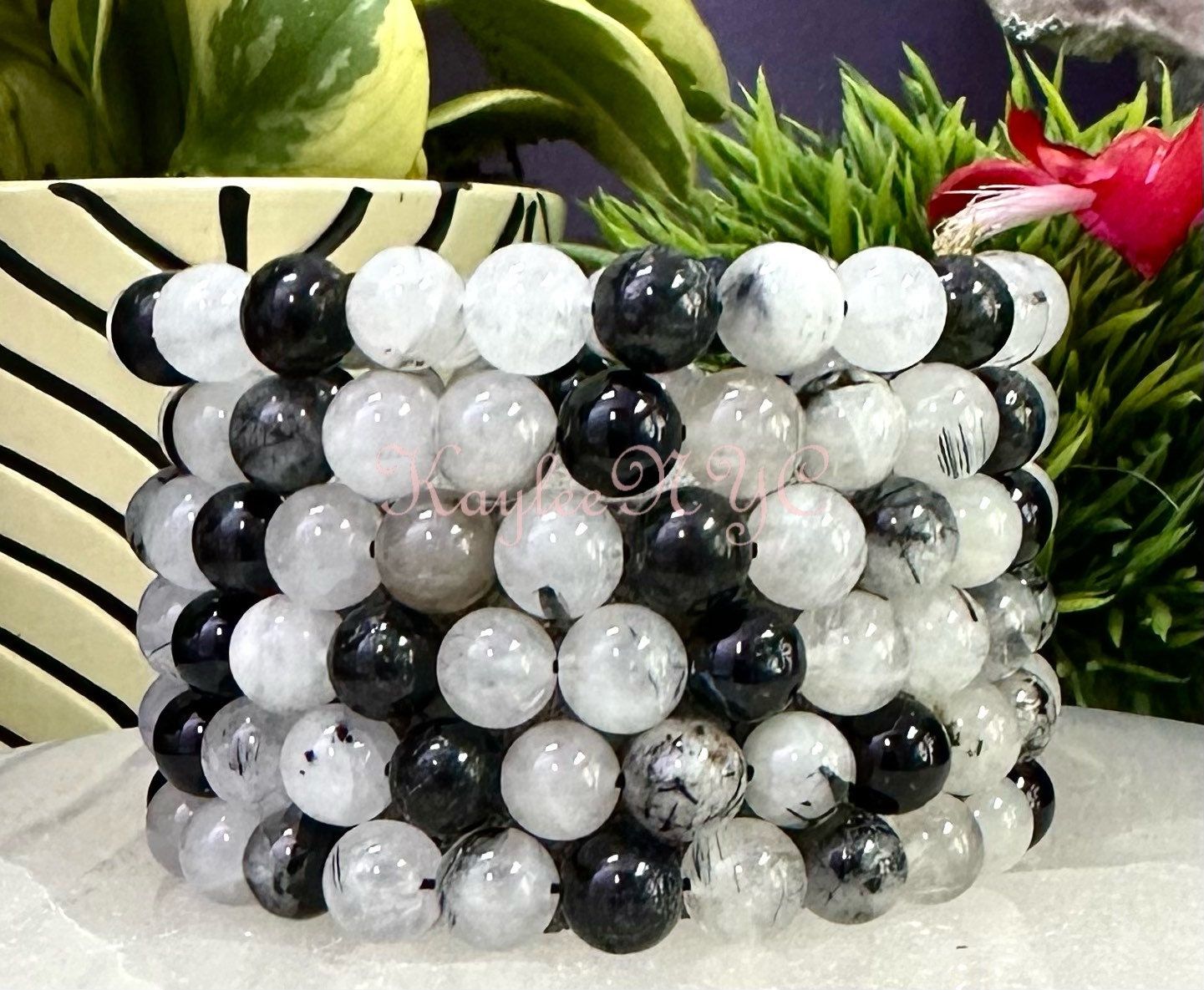 Wholesale 6 Pcs Tourmalinated Quartz 8mm 7.5” Crystal Healing Stretch Bracelet