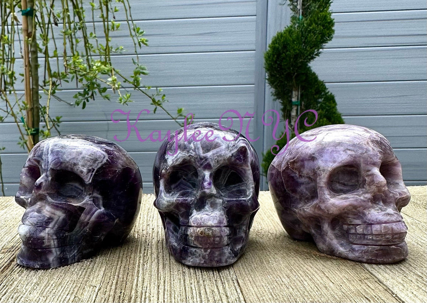 Wholesale lot 3 Pcs 3” Natural Chevron Amethyst Crystal Skulls Healing Energy