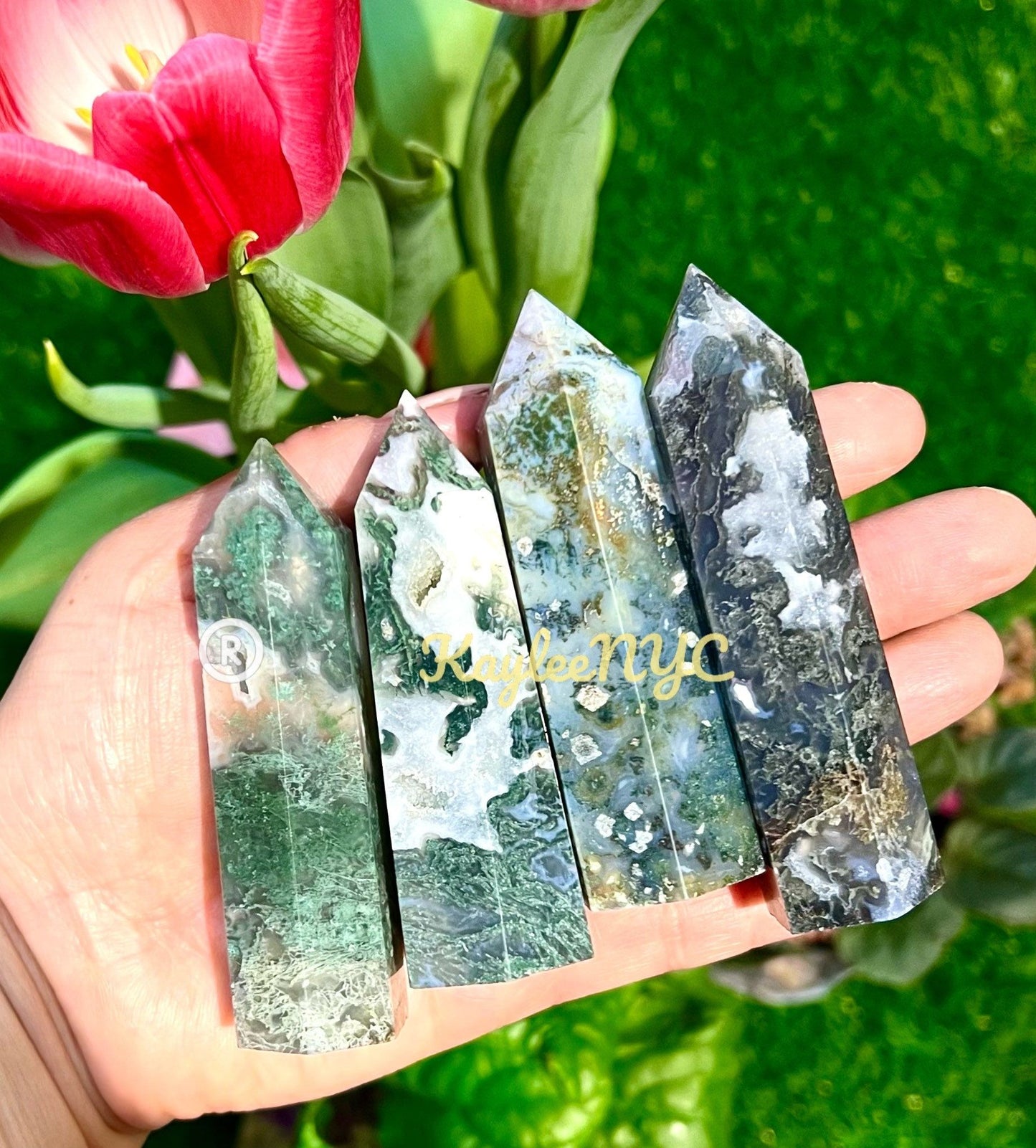 Wholesale Lot 2 Lb Natural Moss Agate Obelisk Tower Point Crystal Healing