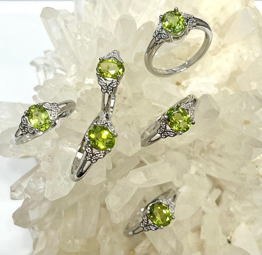 Wholesale Lot 6 pcs Natural Peridot Ring White Bronze