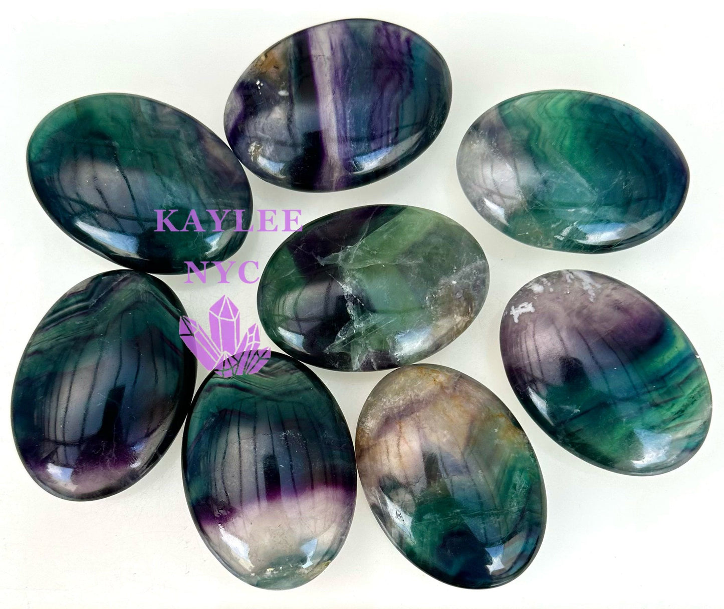 Wholesale Lot 8 pcs Natural Rainbow Fluorite Palm Stones Crystal Natural Energy 2.2-2.5lbs