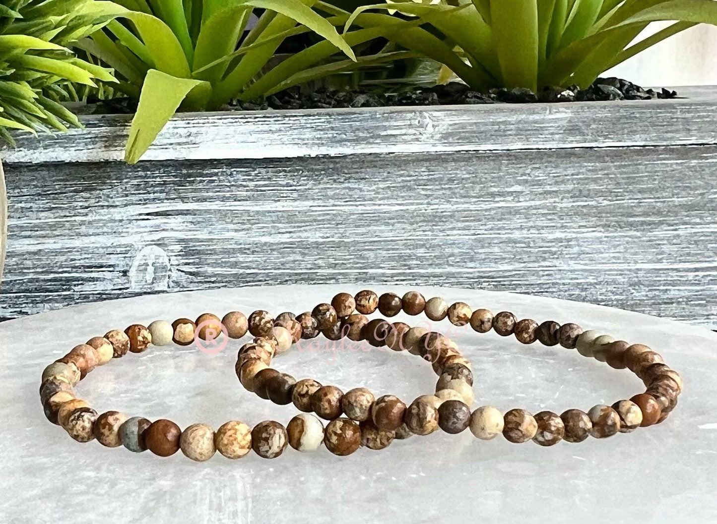 Wholesale Lot 6 Pcs Natural Picture Jasper 4mm 7.5” Crystal Healing Stretch Bracelet