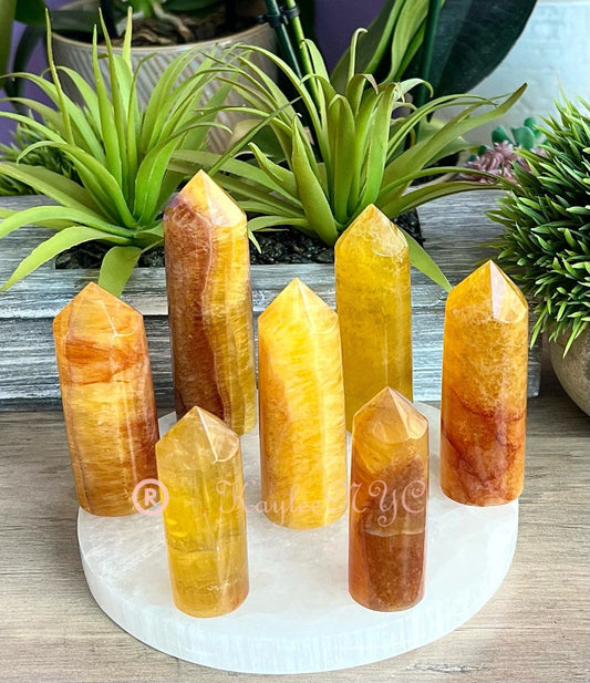 Wholesale Lot 2 Lbs Natural Yellow Fluorite Cylinders Tower Point Crystal Energy