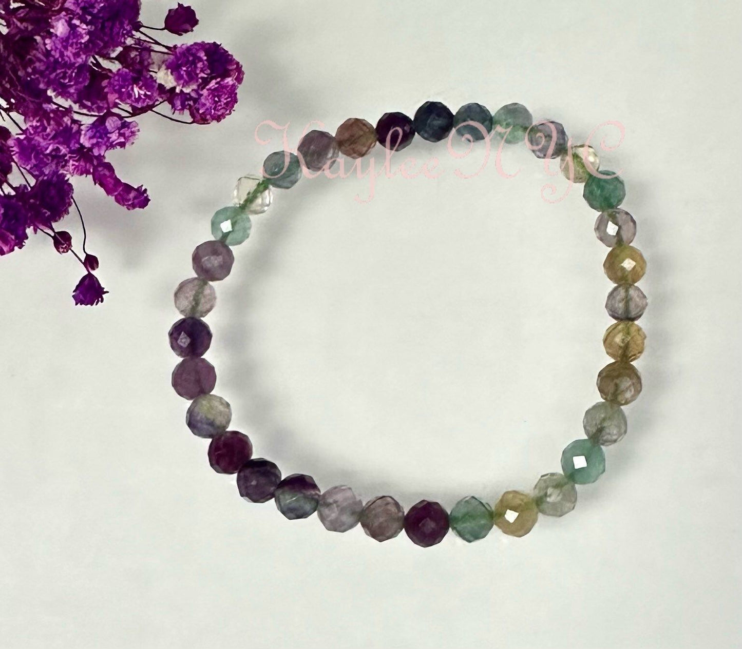 Wholesale Lot 6 Pcs Natural Rainbow Fluorite 6mm Faceted 7.5” Crystal Healing Stretch Bracelet