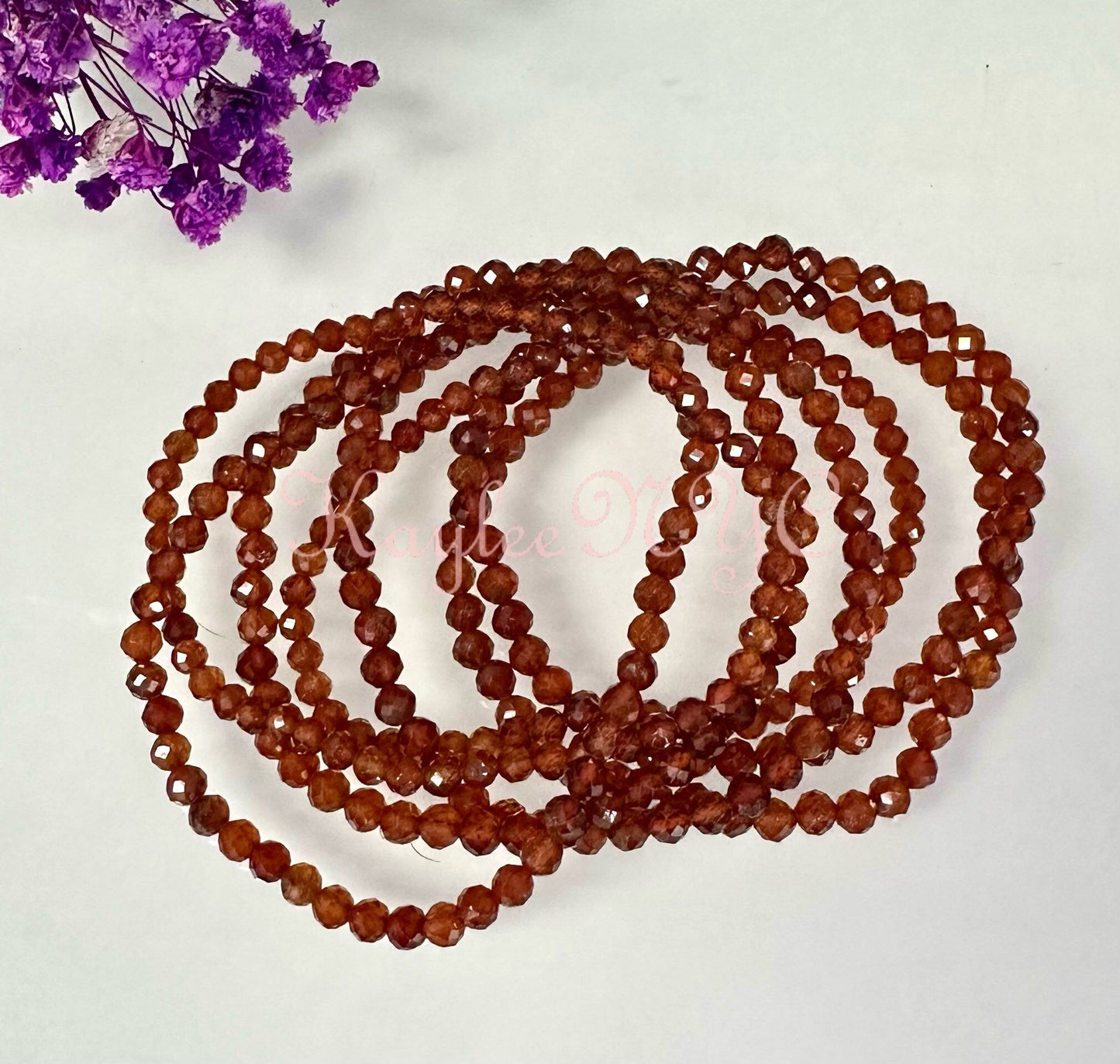 Wholesale Lot 6 Pcs Natural Hessonite Brown Garnet 4mm Faceted 7.5” Crystal Healing Stretch Bracelet