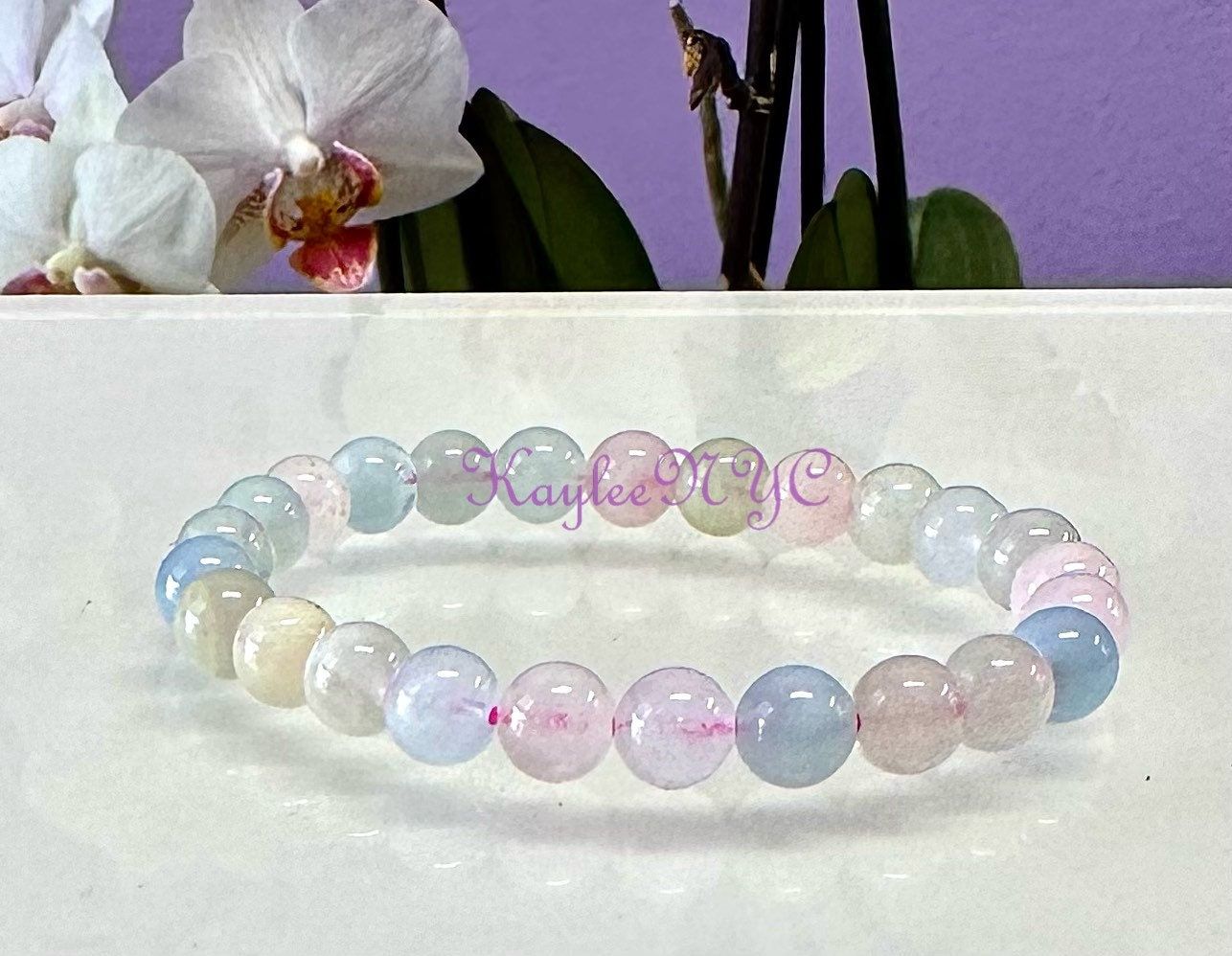 Wholesale 6 Pcs Natural Morganite 7.8mm 7.5” Crystal Healing Stretch Bracelet