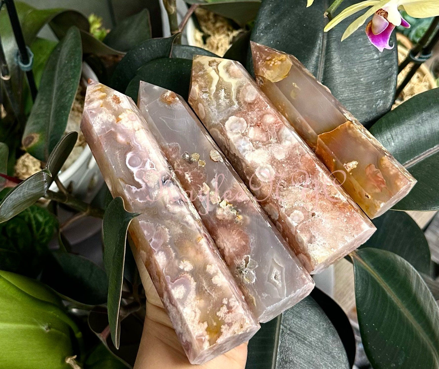 3 to 4 PCs Natural Flower Agate obelisk Tower Point Crystal