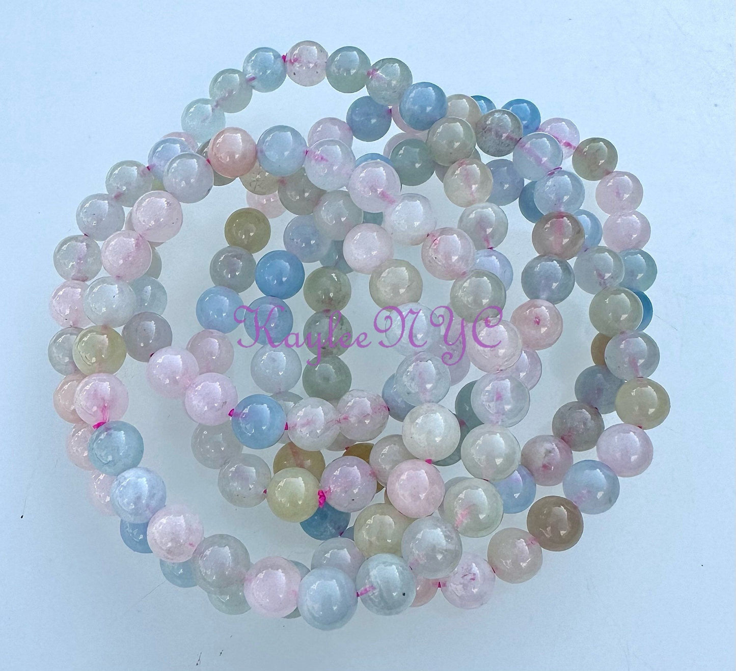 Wholesale 6 Pcs Natural Morganite 7.8mm 7.5” Crystal Healing Stretch Bracelet