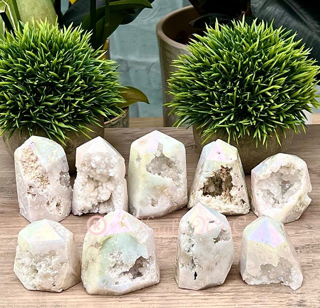 Wholesale Lot 2 Lb Angel Aura White Druzy Quartz Tower Crystal Healing Energy