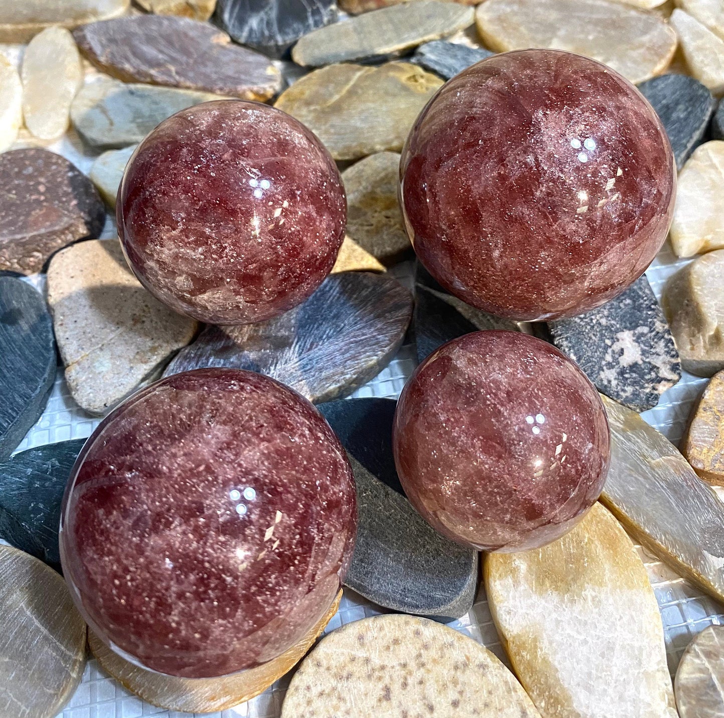 Wholesale Lot3 to 4 Pcs Natural Strawberry Quartz Spheres Crystal Ball 1.9-2 Lb