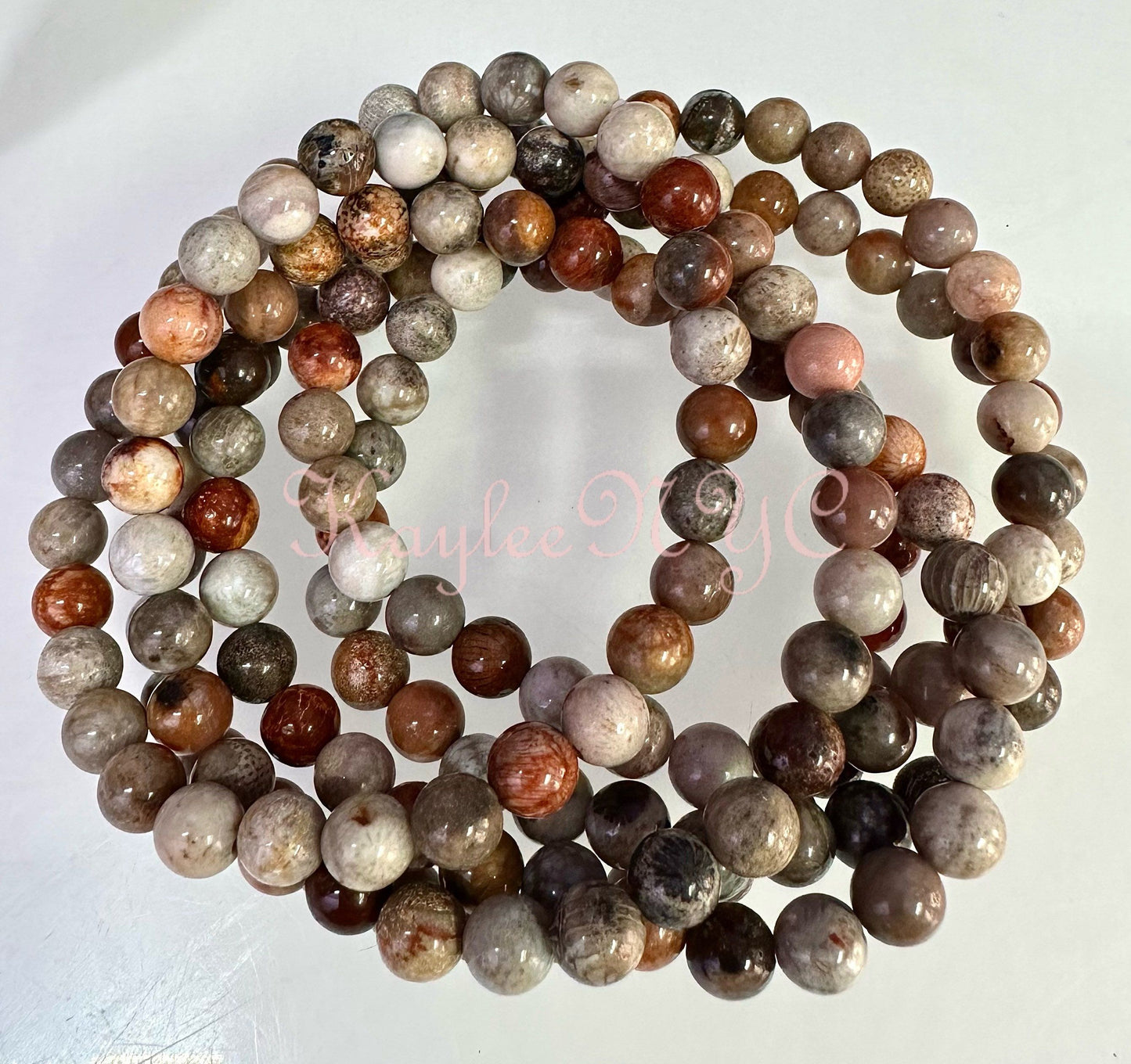 Wholesale 6 Pcs Natural Fossil Coral 6mm 7.5” Crystal Healing Stretch Bracelet