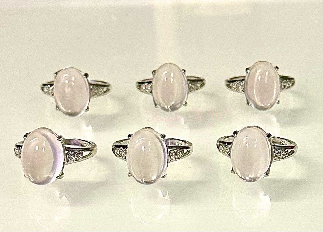 Wholesale Lot 6 pcs Natural Rose Quartz Ring White Bronze