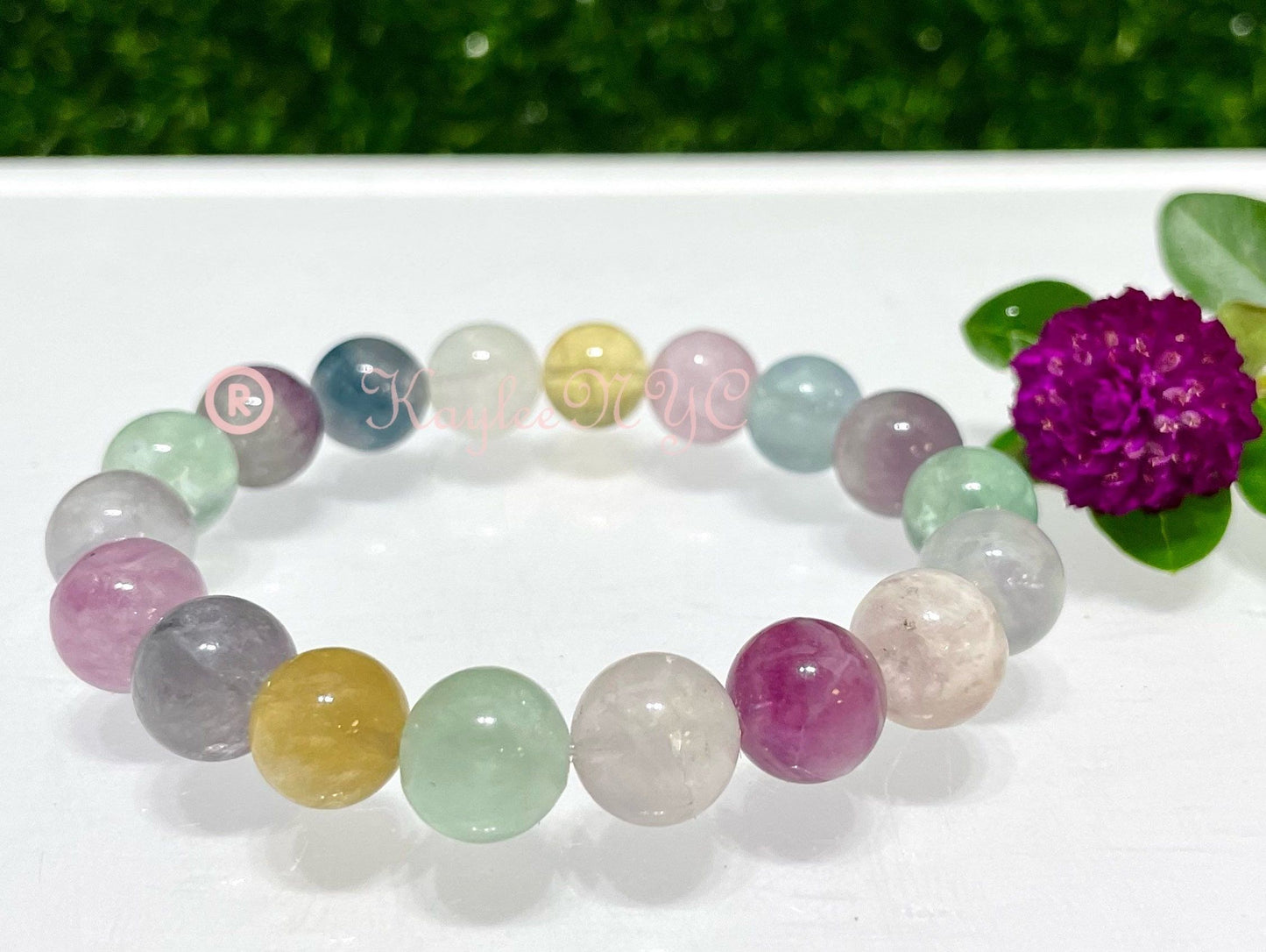 Wholesale 6 Pcs Natural Rainbow Fluorite 10mm 7.5” Crystal Healing Stretch Bracelet