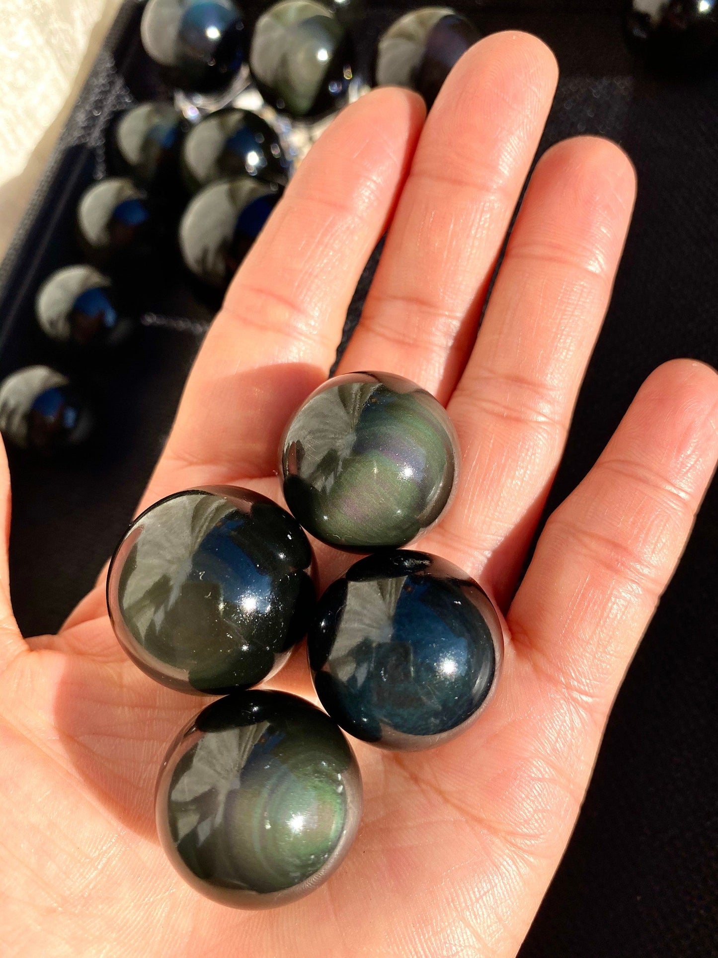 Wholesale Lot 1 Lb Natural Rainbow Obsidian Sphere Crystal Ball Energy Healing