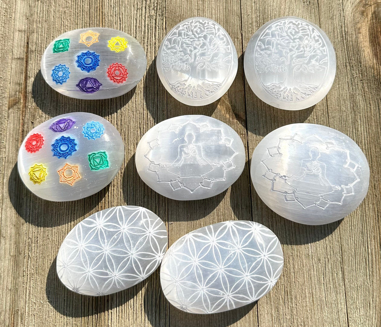 Wholesale Lot 8 pcs Natural Selenite aka Satin Spar Palm Stones Crystal Healing Energy