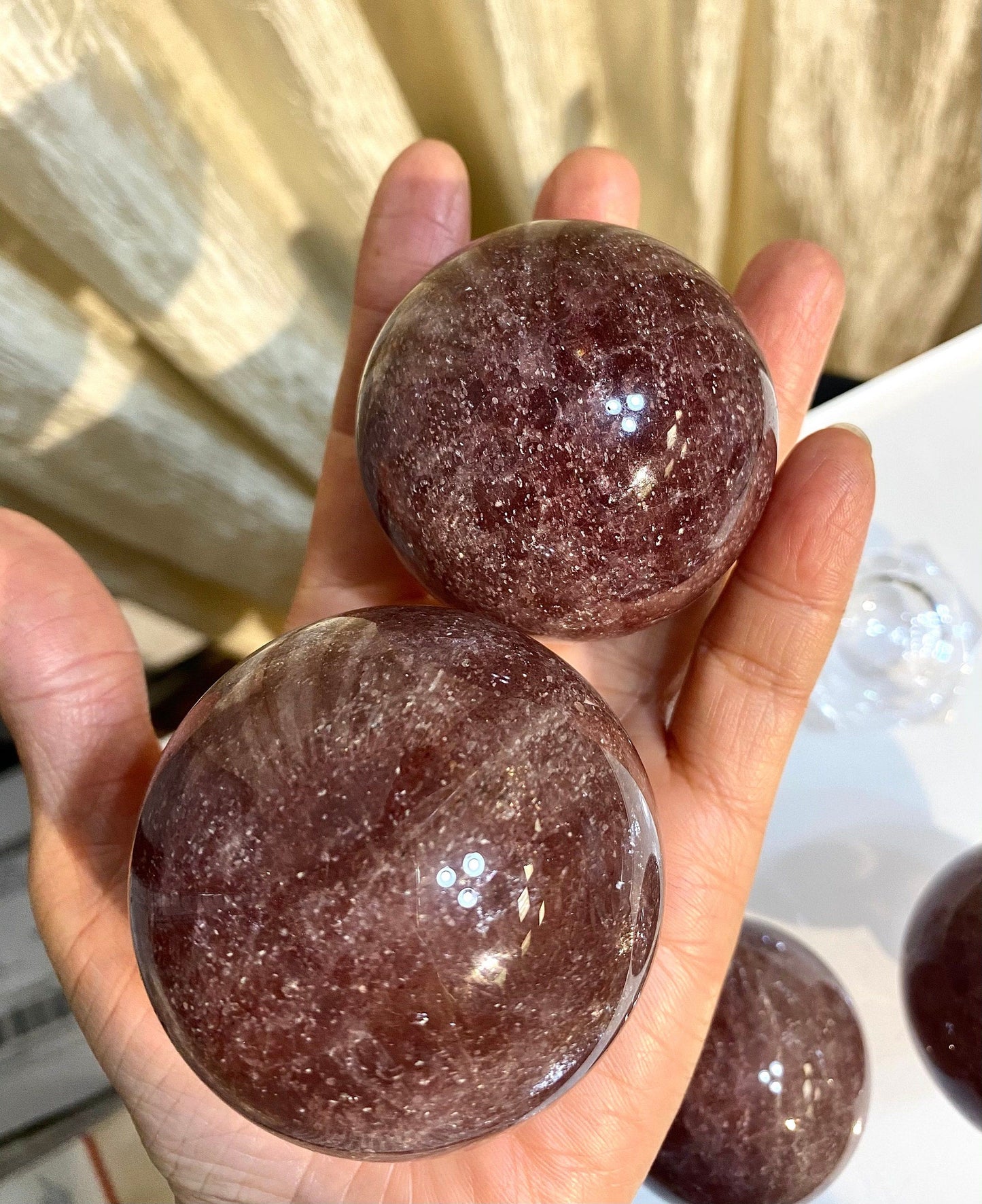 Wholesale Lot3 to 4 Pcs Natural Strawberry Quartz Spheres Crystal Ball 1.9-2 Lb