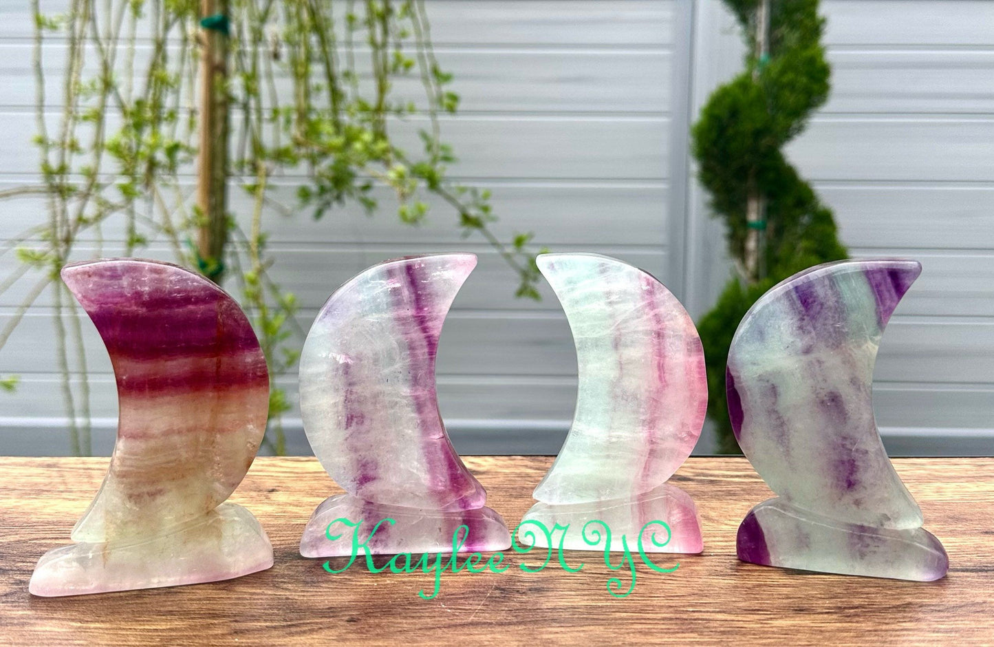 Wholesale Lot 4 pcs Natural Watermelon Fluorite Moons Crystal Healing Energy