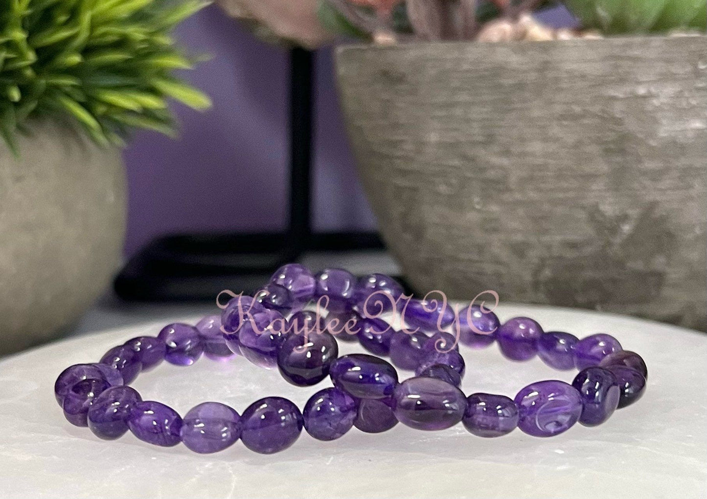 Wholesale 6 Pcs ~8mm 7.5” Natural Amethyst tumble Stretch Bracelet Crystal Healing Energy