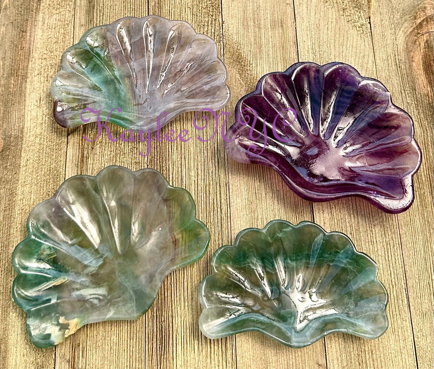 Wholesale Lot 4-6 pcs Natural Fluorite Shell Bowls Crystal Healing Energy 1.9-2lbs