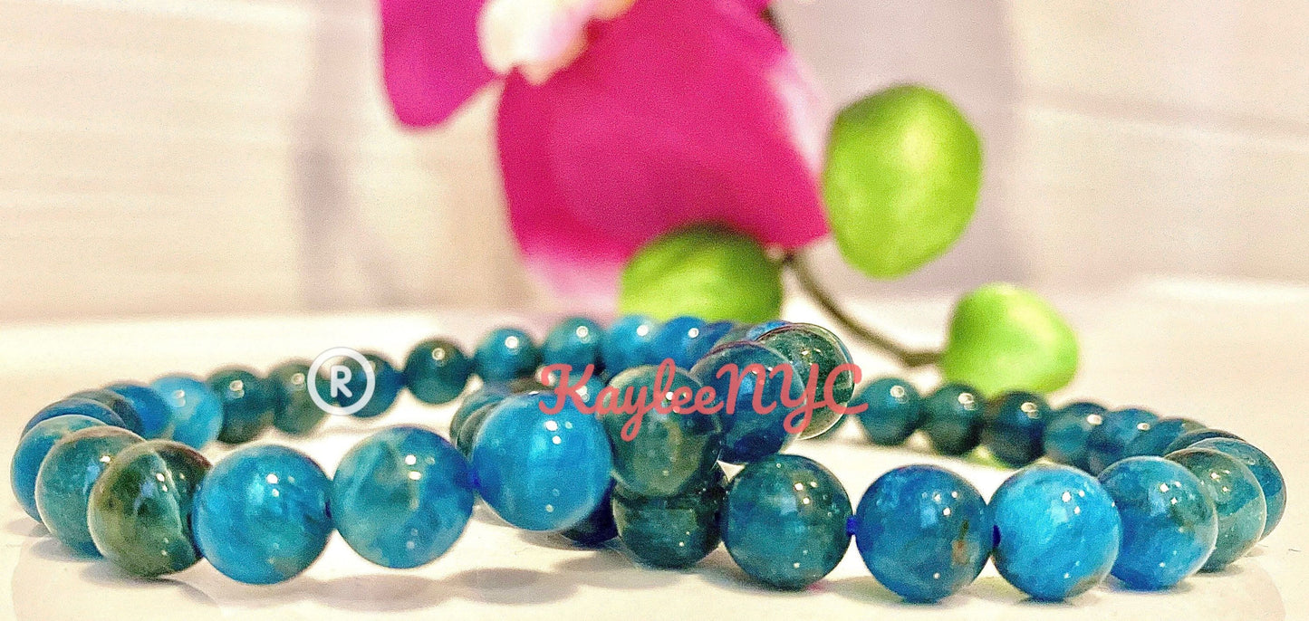 Wholesale 6 Pcs Natural Apatite 8mm 7.5” Crystal Healing Stretch Bracelet