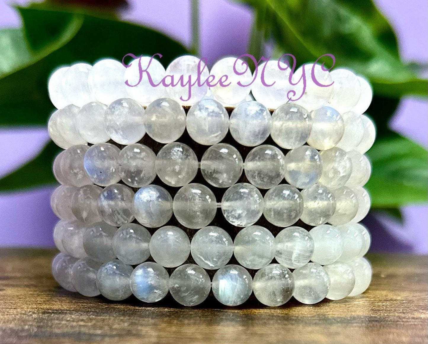 Wholesale 6 Pcs Natural Moonstone 8mm 7.3”Crystal Healing Stretch Bracelet