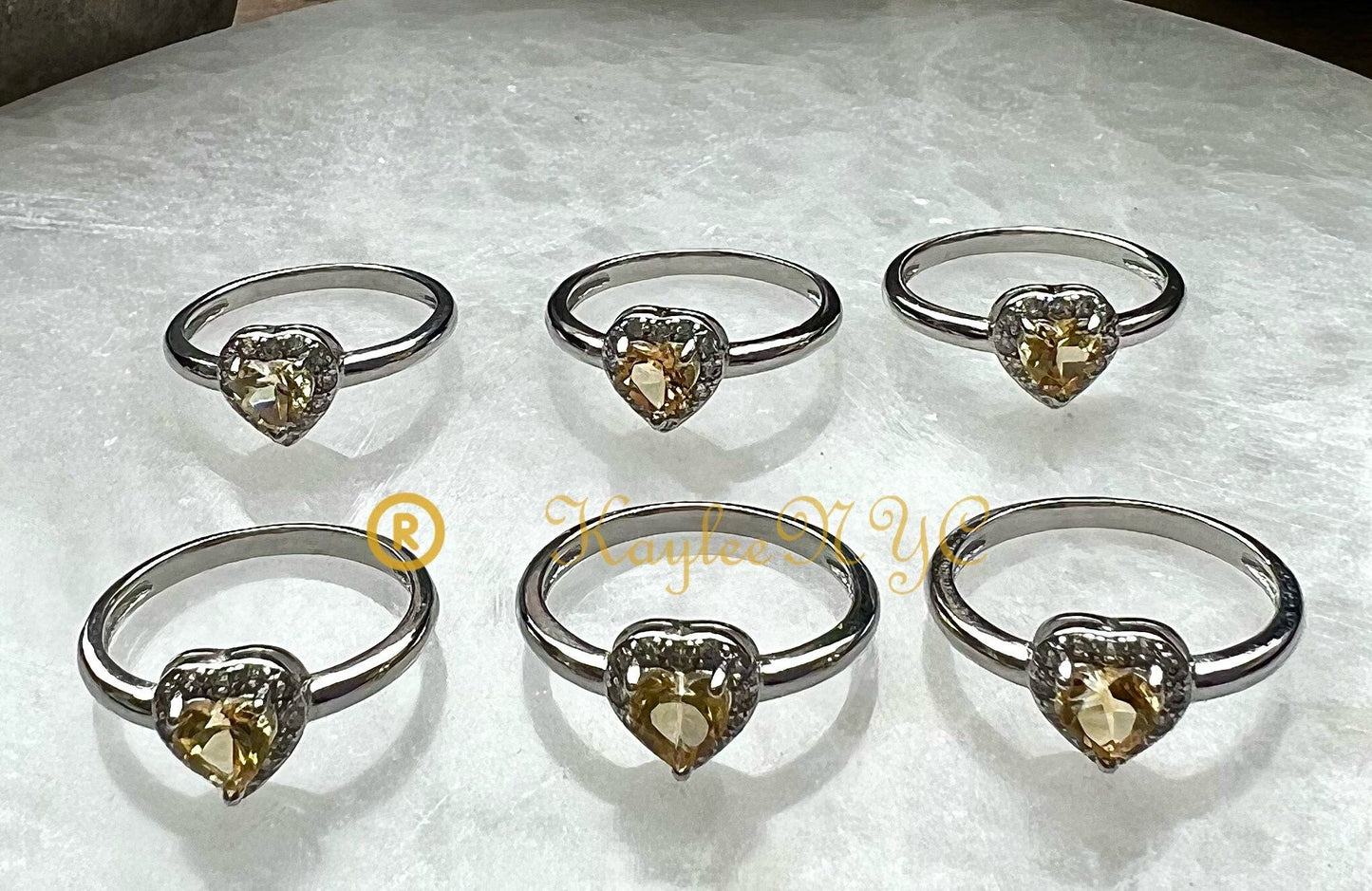 Wholesale Lot 6 pcs Natural Citrine Heart Ring White Bronze