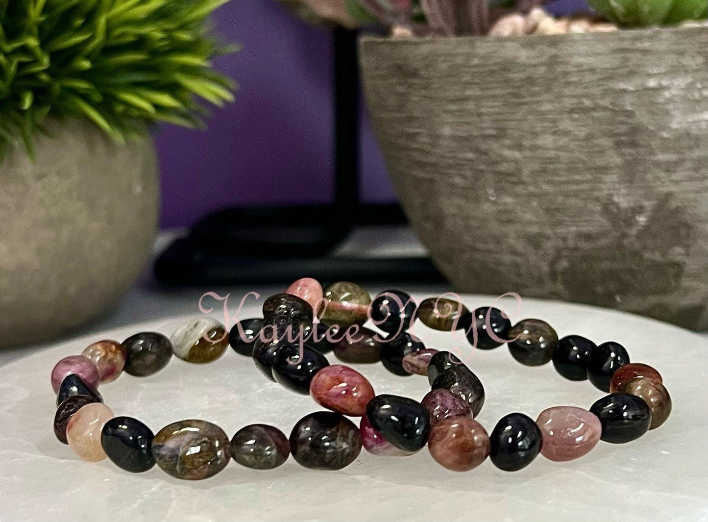 Wholesale 6 Pcs ~10mm 7.5” Natural Tourmaline tumble Stretch Bracelet Crystal Healing Energy