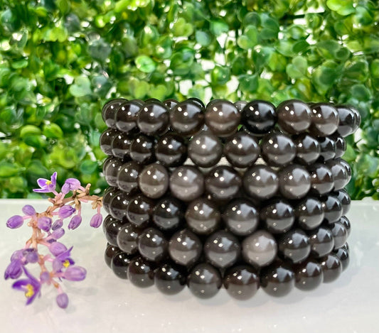 Wholesale Lot 6 Pcs Natural Ice Obsidian 8mm 7.5” Stretch Bracelet