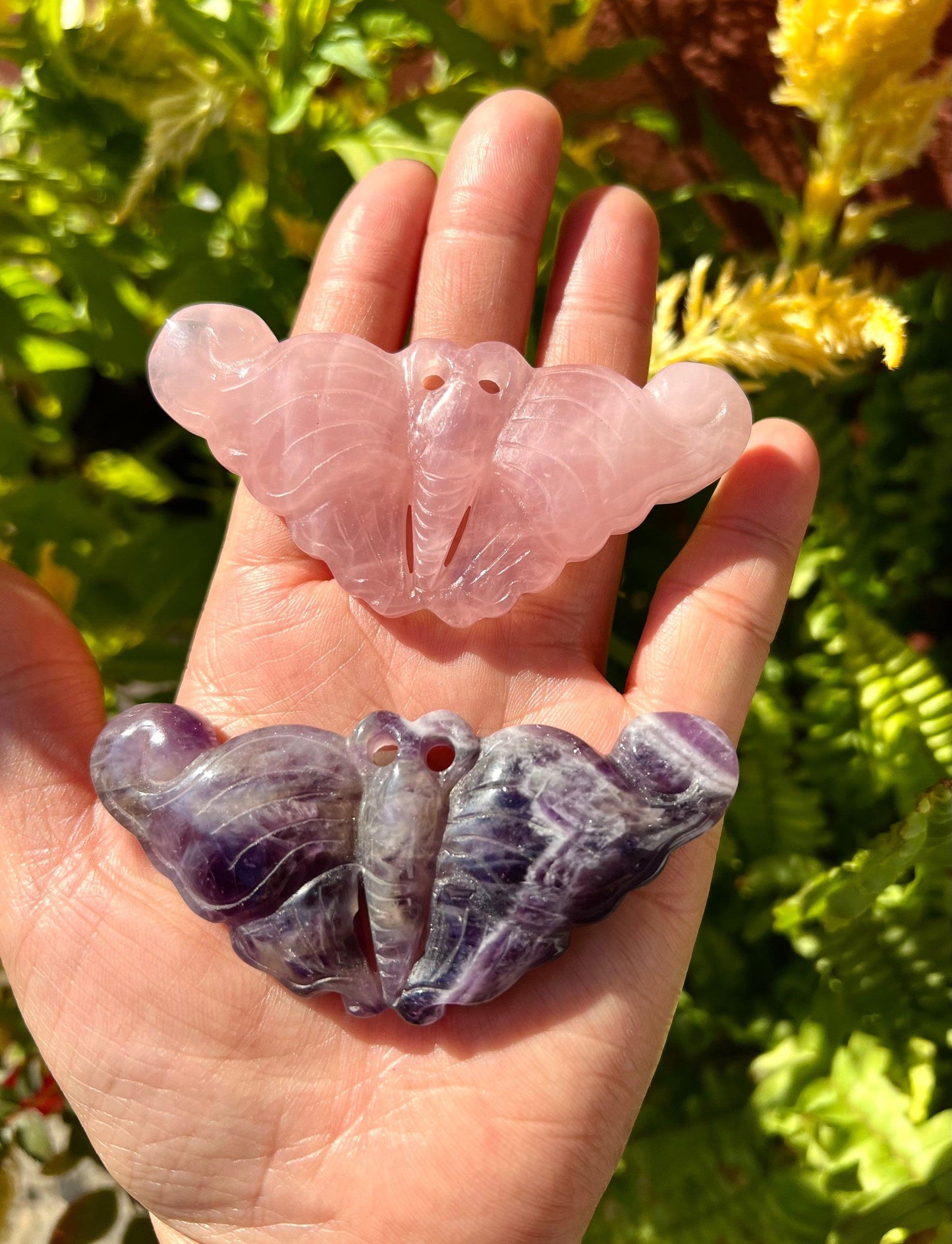 Wholesale Lot 4 PCs 3” Natural Rose Quartz and Chevron Amethyst Crystal Butterfly Healing Energy