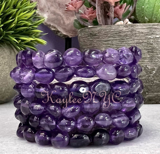 Wholesale 6 Pcs ~8mm 7.5” Natural Amethyst tumble Stretch Bracelet Crystal Healing Energy