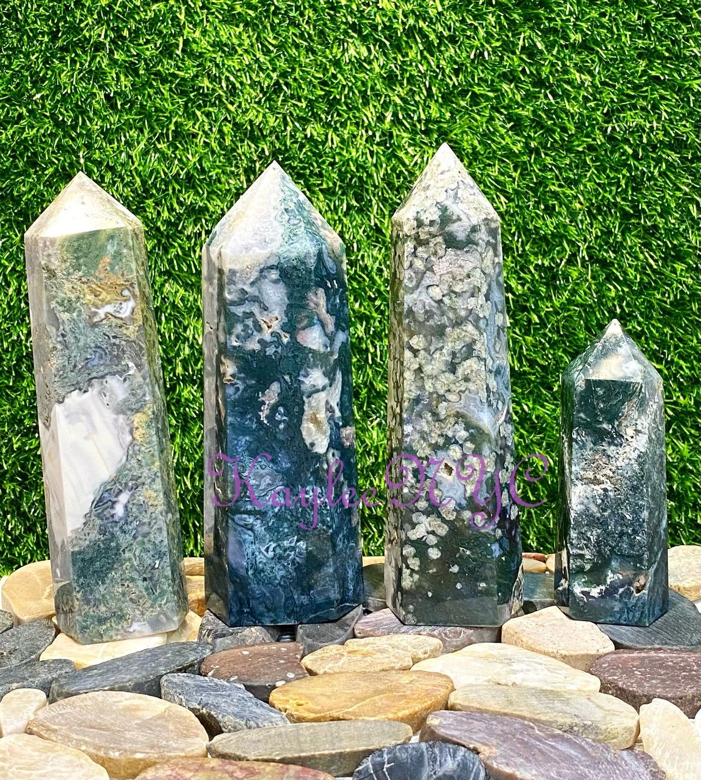 Wholesale Lot 3-4 pcs large Natural Moss Agate obelisk Tower Point Crystal Healing Energy 5.9 to 6 lbs