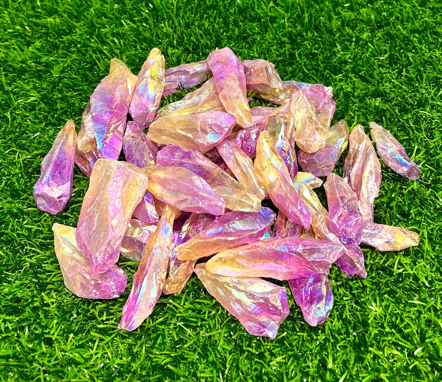 Wholesale Lot 1 Lb Rainbow Aura Prasiolite Green Amethyst Raw Crystal Healing Energy