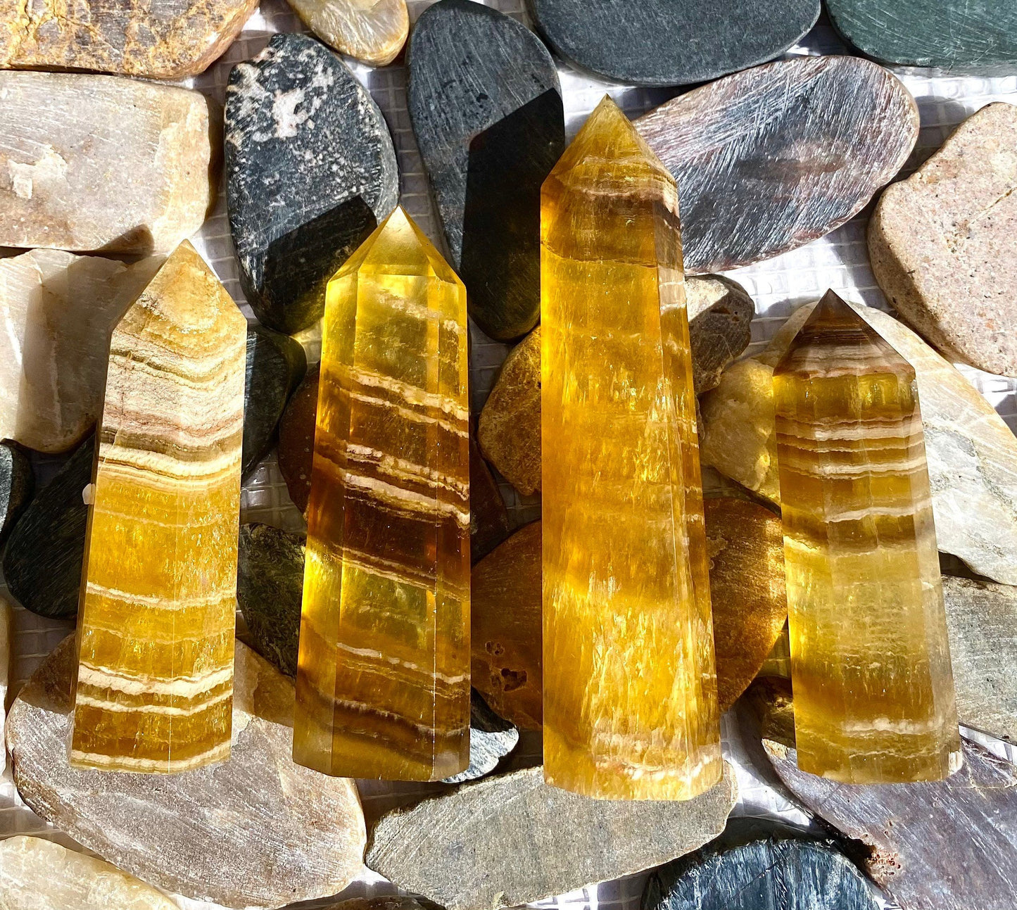 Wholesale Lot 1 Lb Yellow Fluorite Obelisk Tower Point Crystal Natural Energy