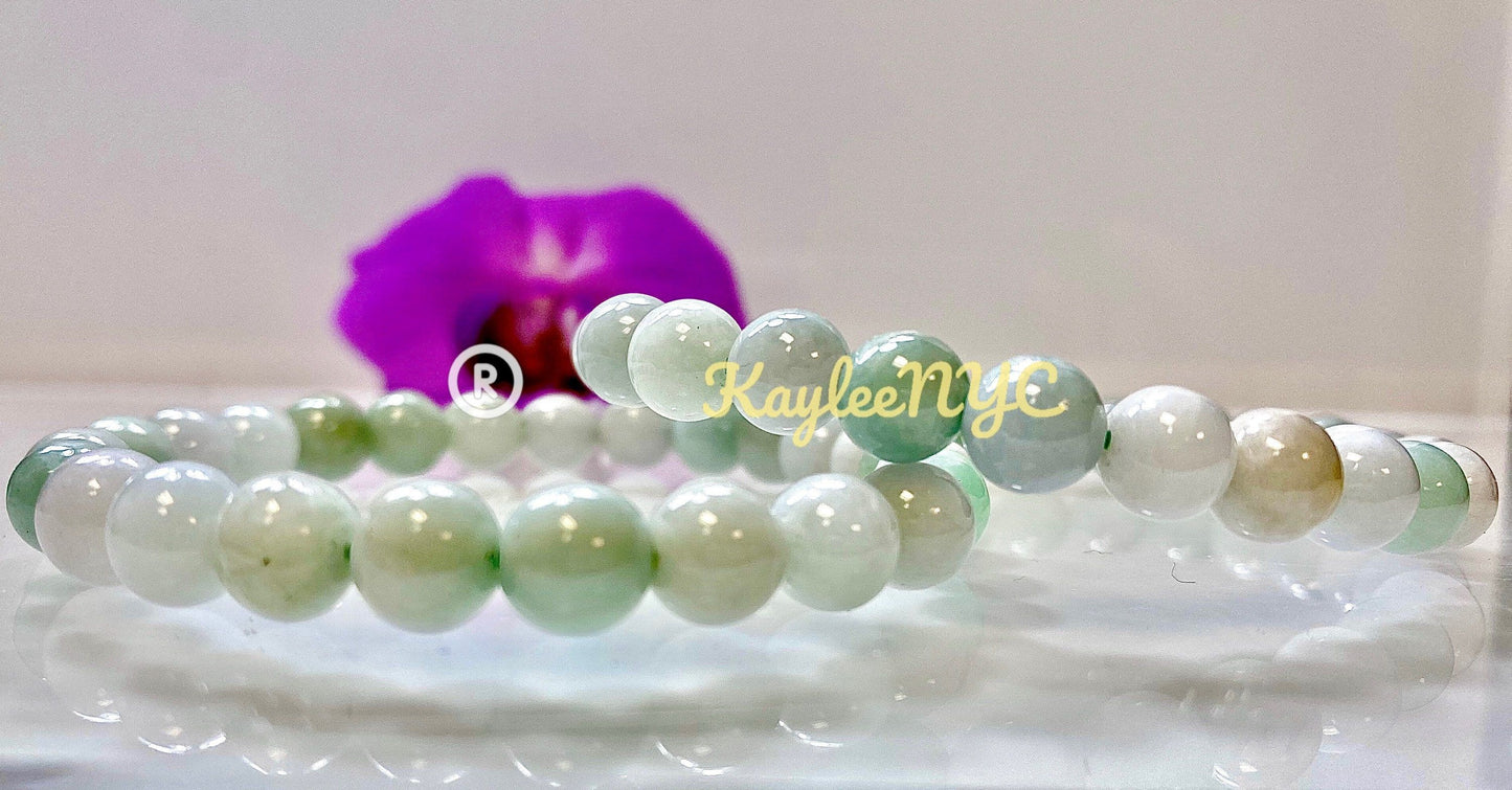 Wholesale 6 Pcs Natural Burma Jade 8mm 7.5” Crystal Healing Stretch Bracelet