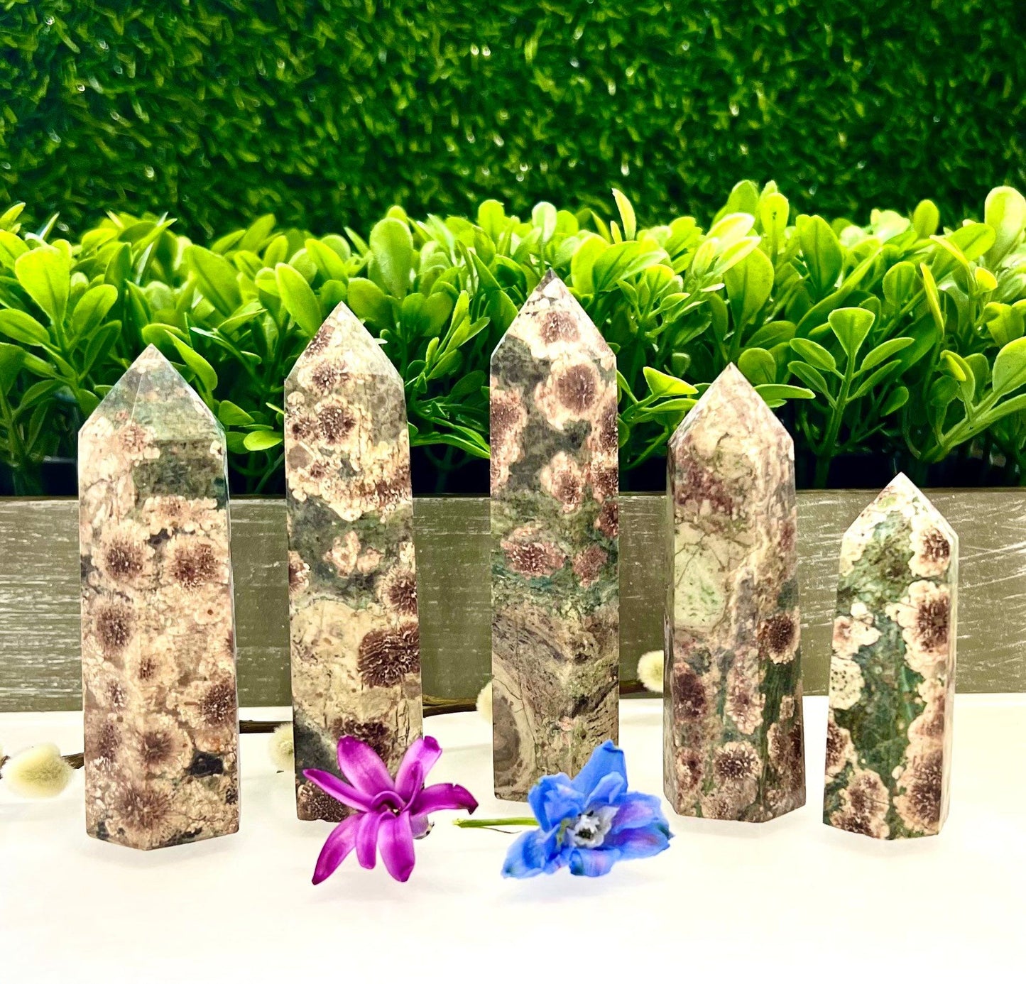 Wholesale Lot 1 Lb Natural Green Flower Jasper Quartz Obelisk Tower Point Crystal Healing