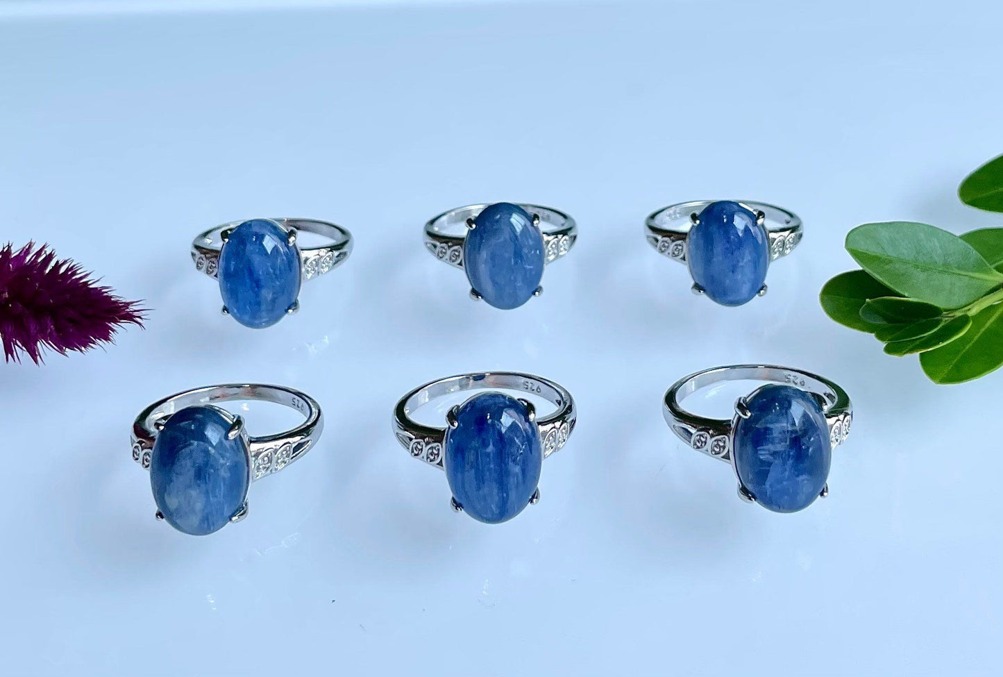 Wholesale Lot 6 Pcs Natural Blue Kyanite White Bronze rings