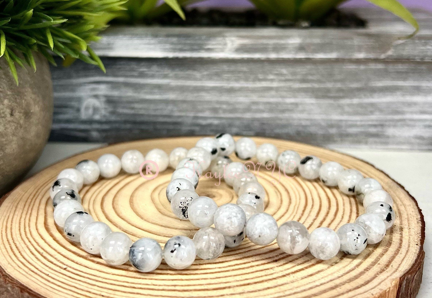 Wholesale 6 Pcs Natural Rainbow Moonstone 8mm 7.5” Crystal Healing Stretch Bracelet