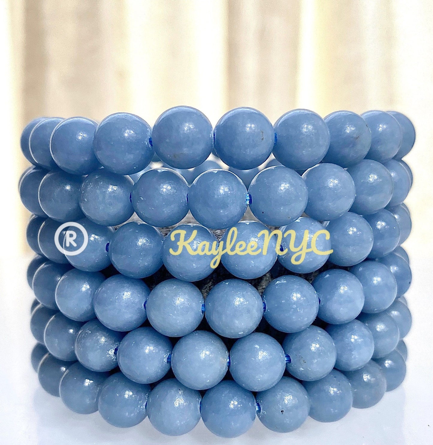 Wholesale 6 Pcs Natural Angelite 8mm 7.5” Crystal Healing Stretch Bracelet