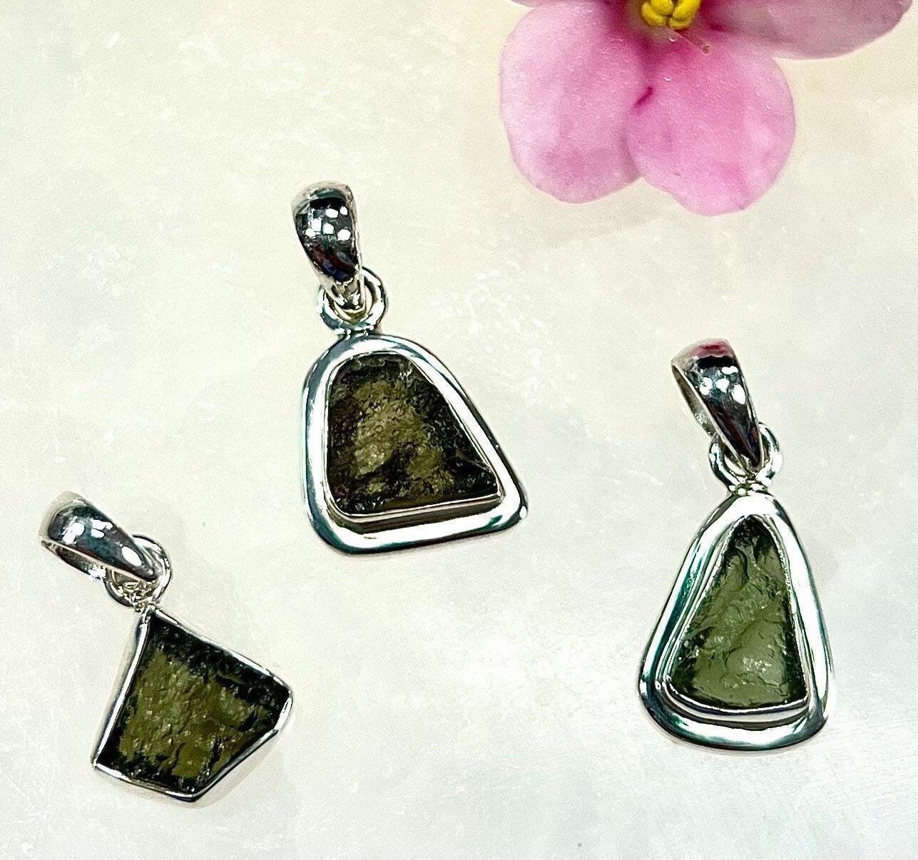 Wholesale Lot 3 Pcs Natural Moldavite 925 Sterling Silver Tektite Pendants Nice Quality