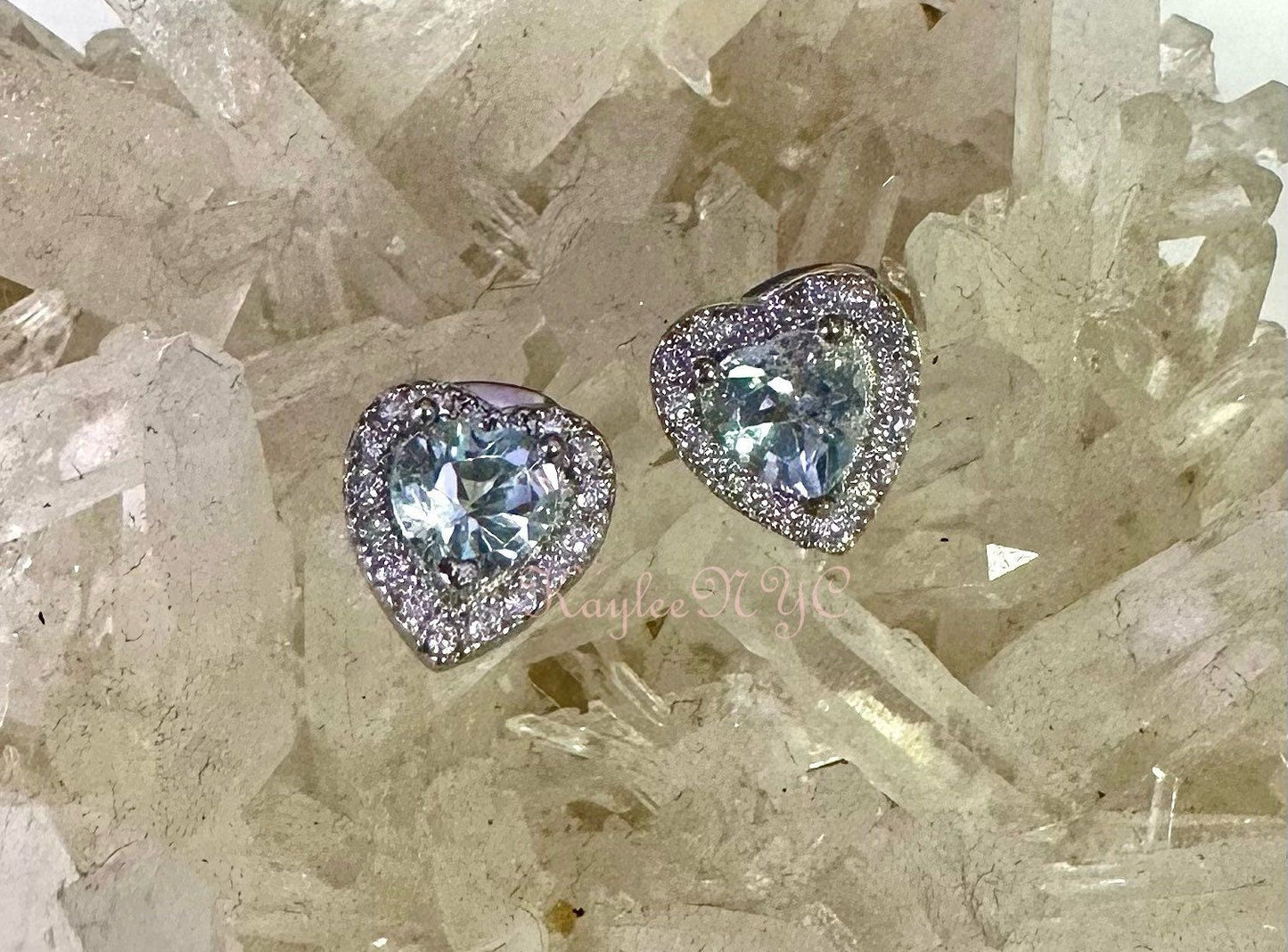 Wholesale Lot 6 Pairs Natural Aquamarine Heart Sterling Silver(925) Earring Studs