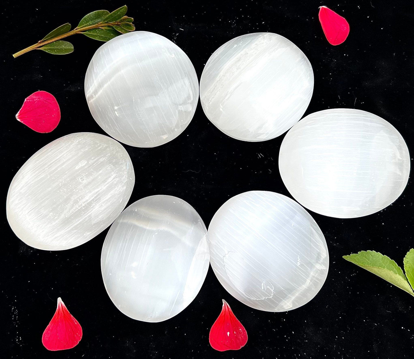 Wholesale Lot 12 pcs 6cm Natural Selenite aka Satin Spar Palm Stones Crystal Healing Energy